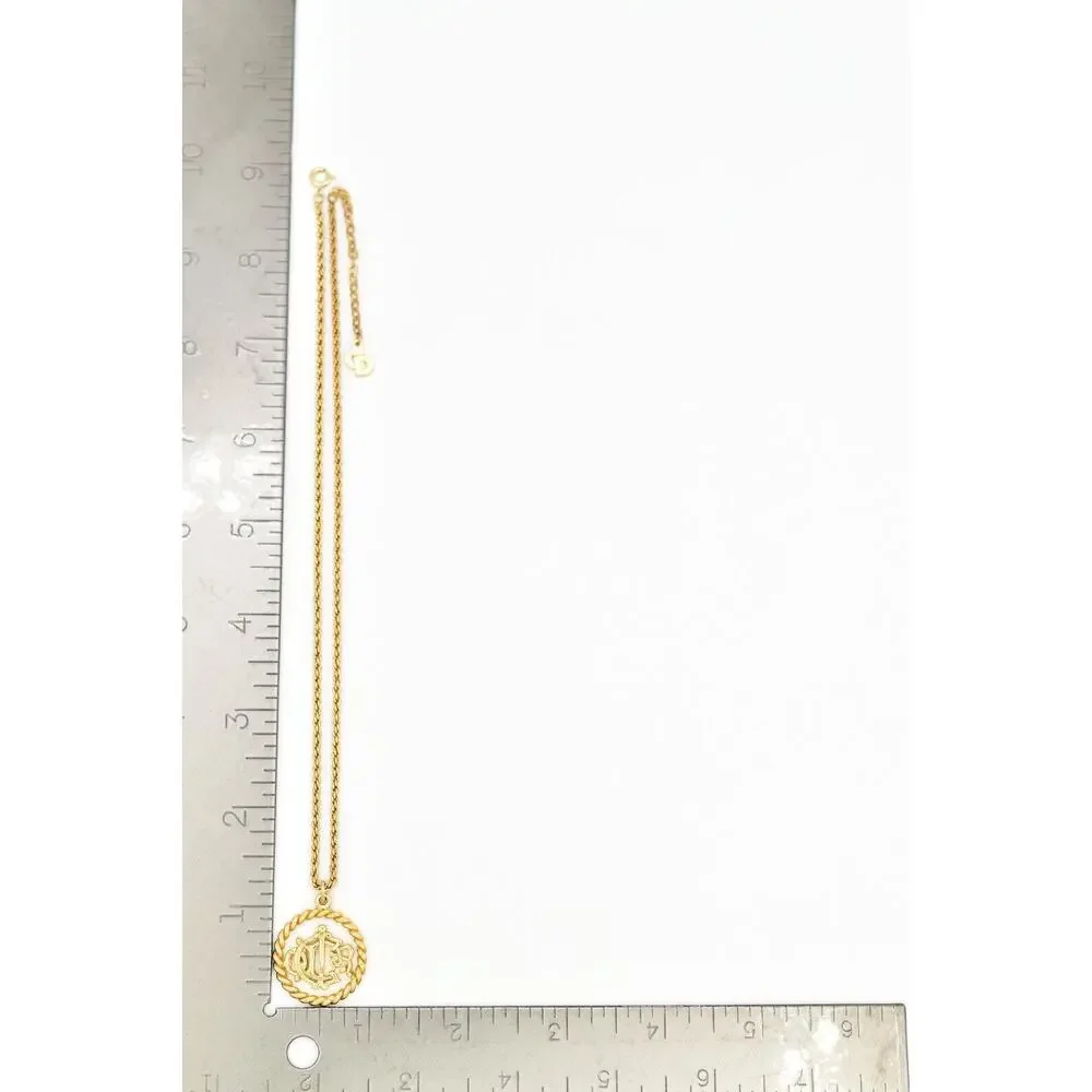 Christian Dior Vintage Insignia Logo Pendant Necklace Gold Tone Signed 80s BinBM - Picture 16 of 16